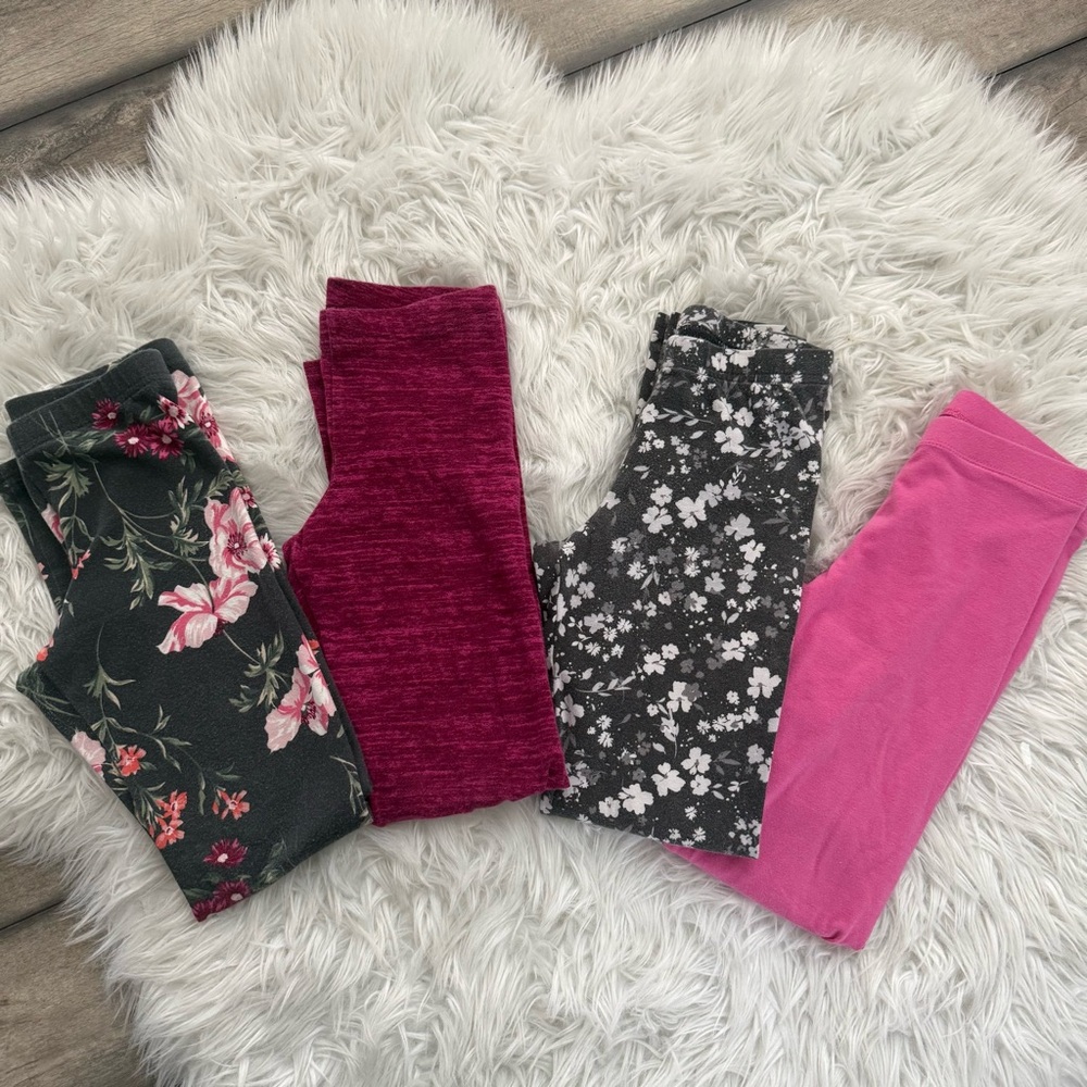 Old Navy Kids Leggings Set - Floral, Maroon, Black, Pink